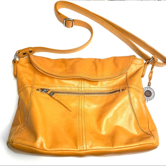 THE SAK Soft Leather Cognac Zip Flap Crossbody Bag  Adjustable Strap Slouchy - Picture 9 of 12